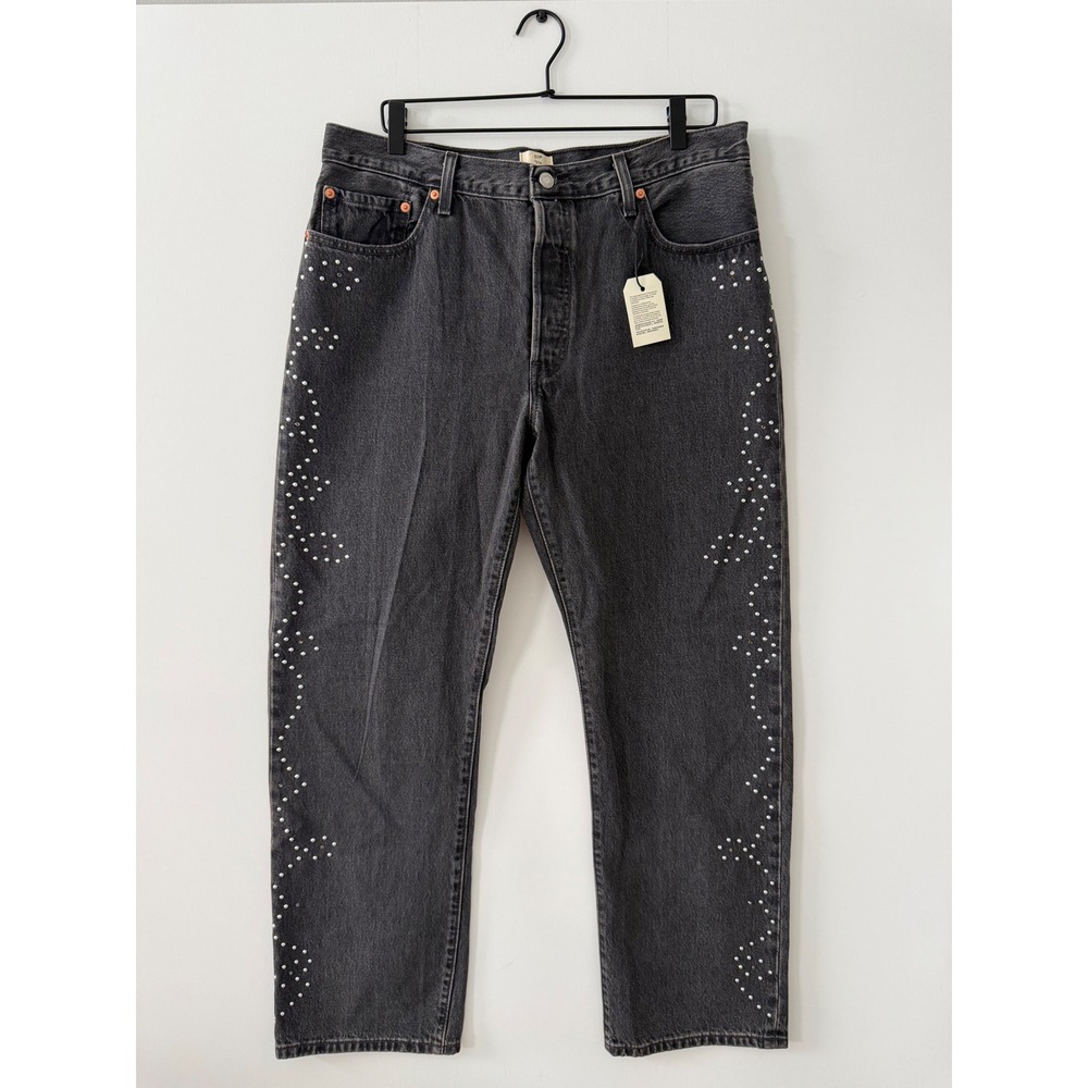 Levis Premium 501 90s Studded Straight Leg Jeans Black Cotton Button Fly NWOT